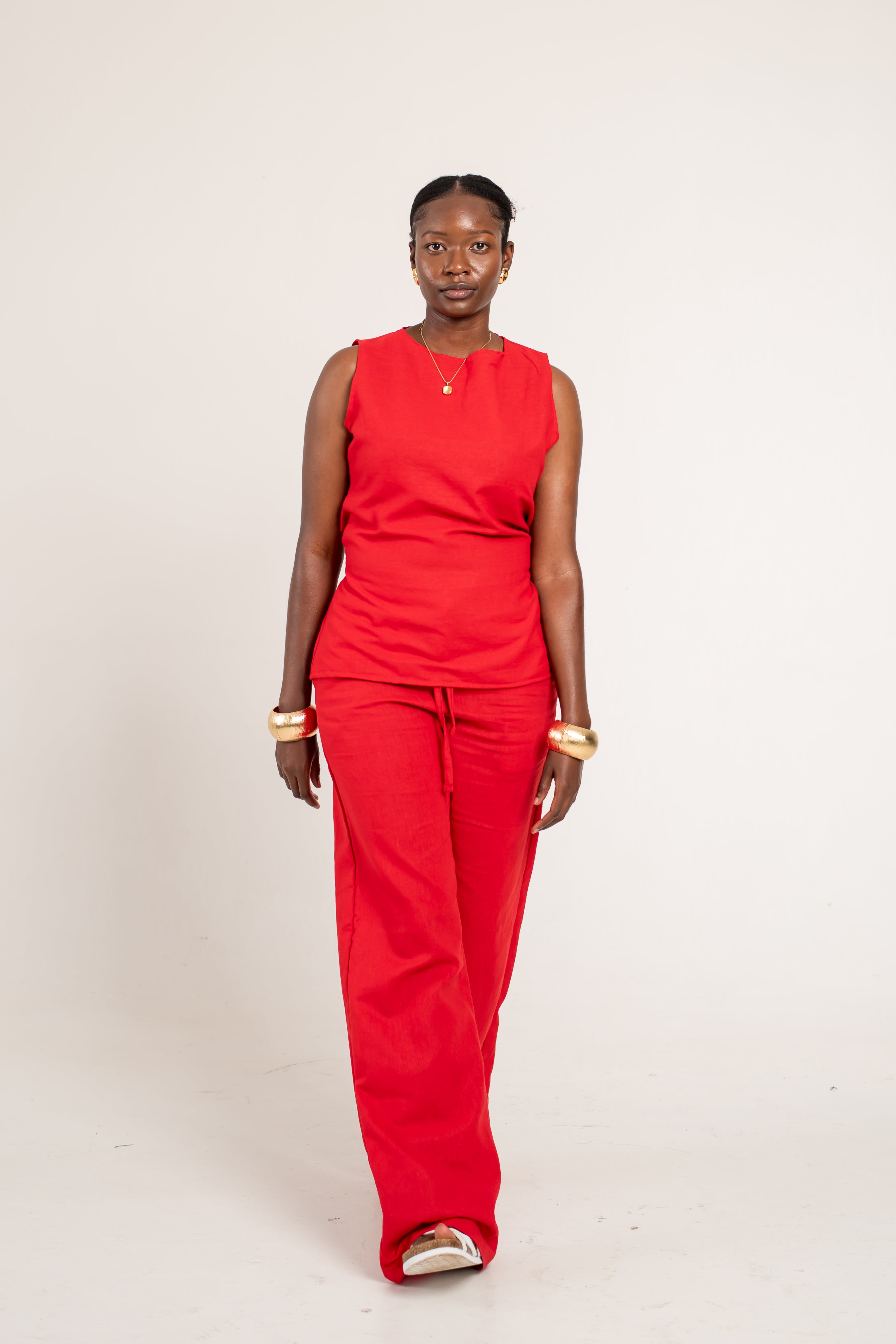 Red-linen pants set