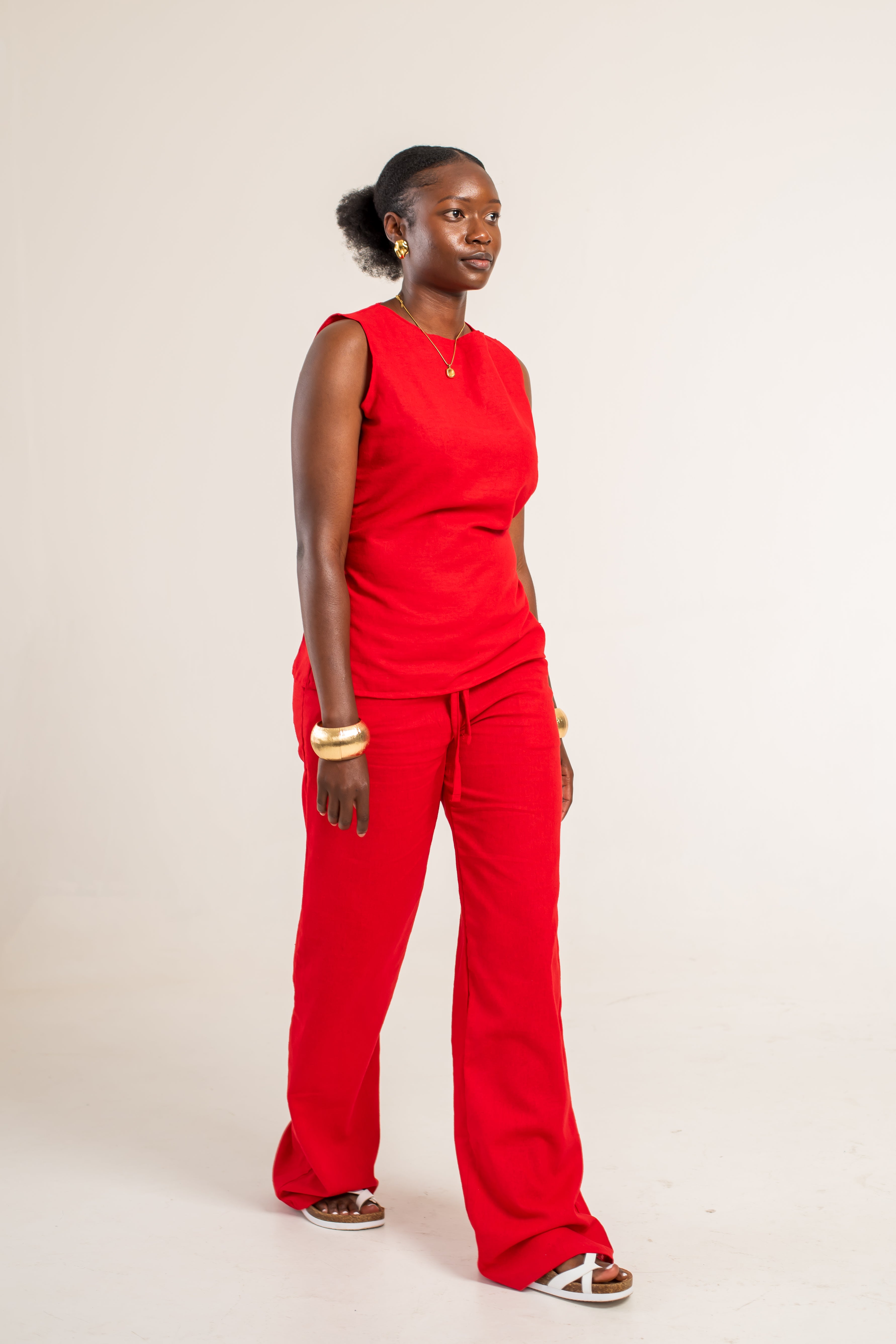 Red-linen pants set